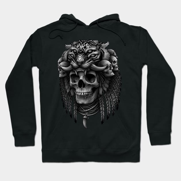 Occult maya skull, Tiger Headdress Hoodie by Winya